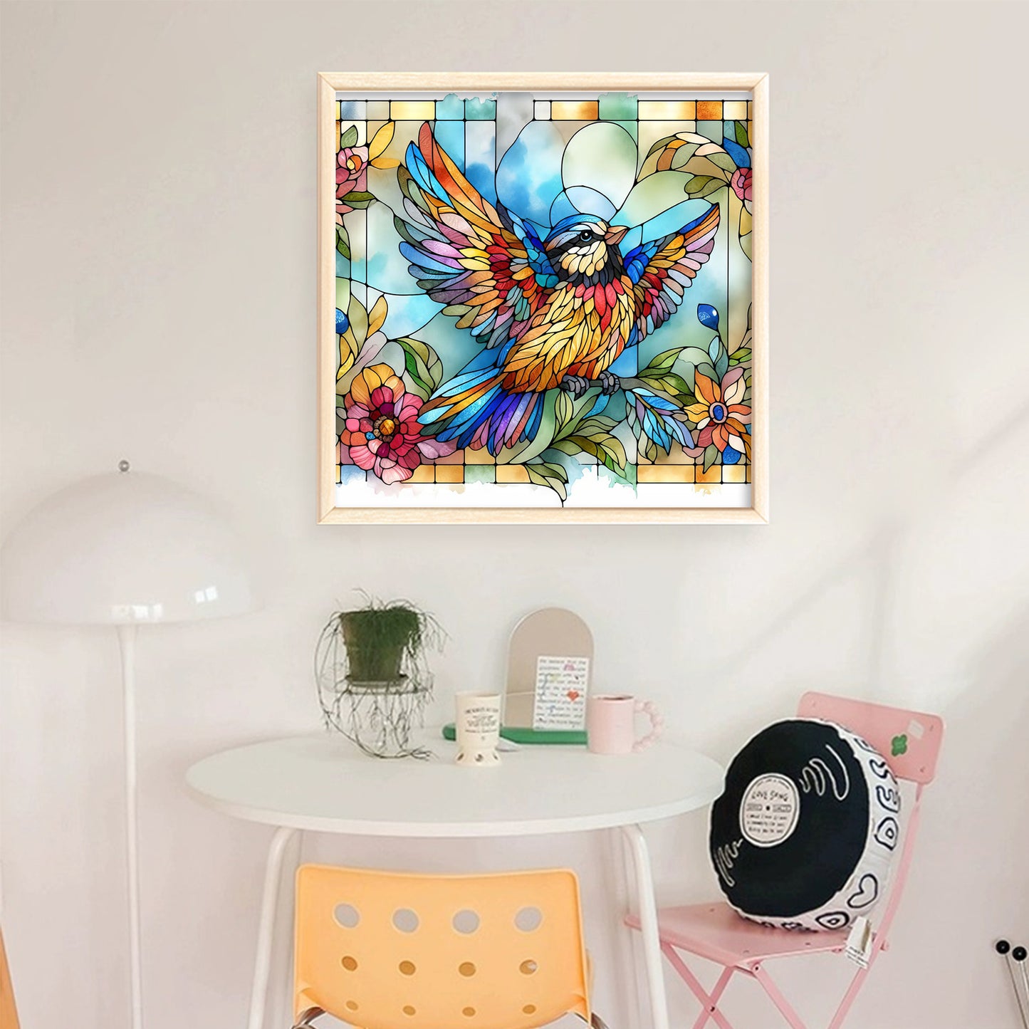 Glass Painting - Bird - Full 11CT Stamped Cross Stitch 40x40CM - Huacan