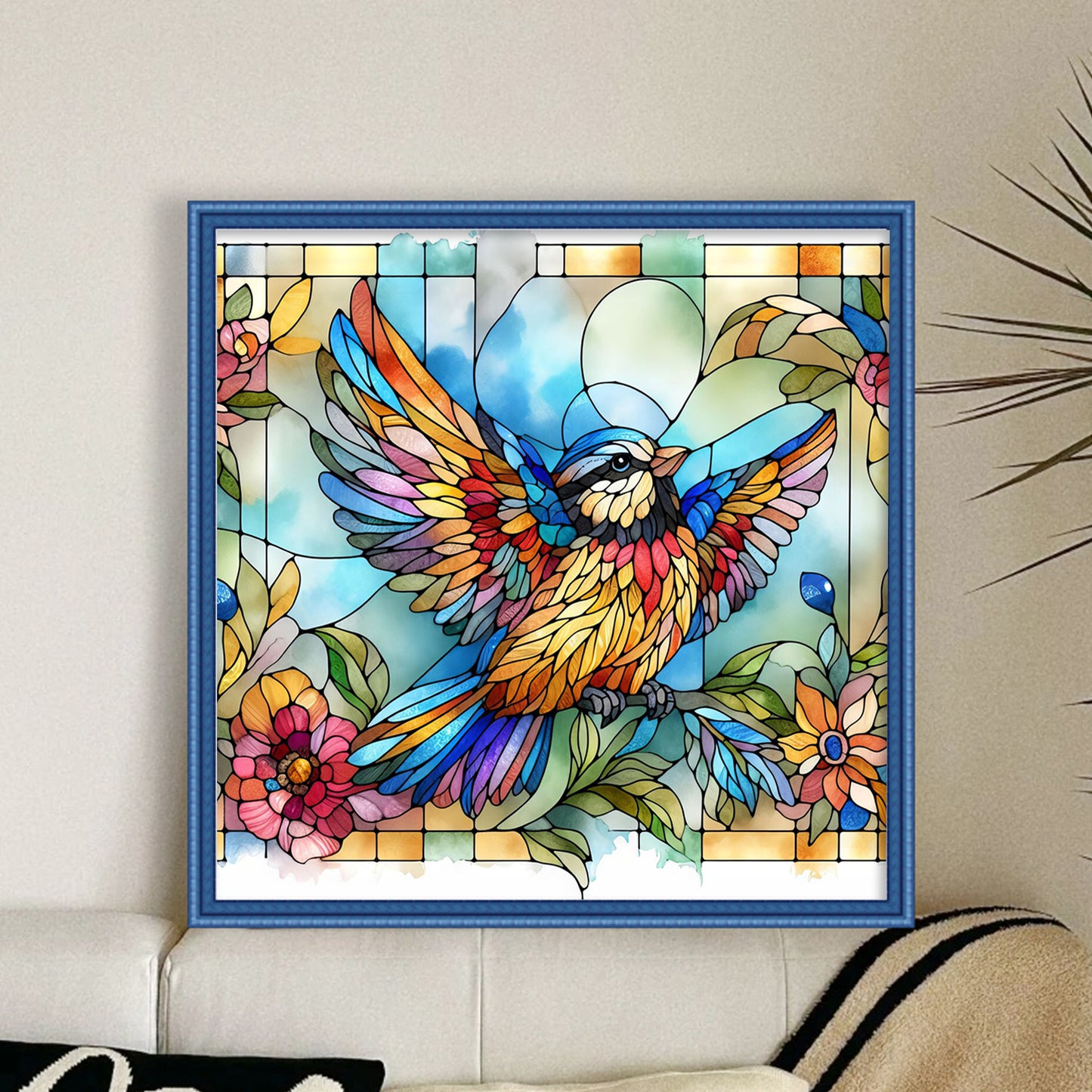 Glass Painting - Bird - Full 11CT Stamped Cross Stitch 40x40CM - Huacan