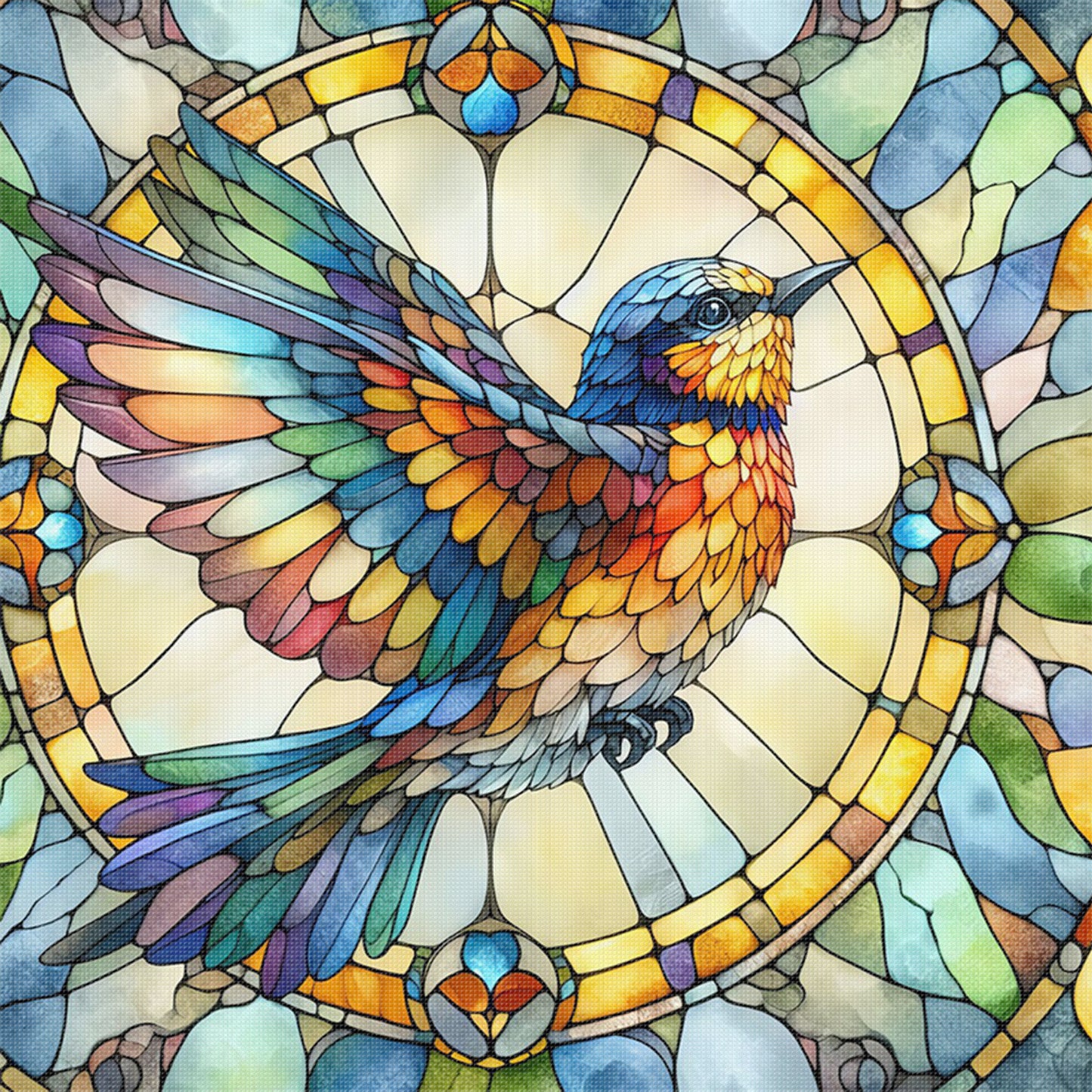 Glass Painting - Bird - Full 11CT Stamped Cross Stitch 40x40CM - Huacan
