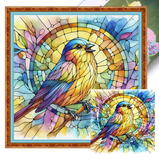 Glass Painting - Bird - Full 11CT Stamped Cross Stitch 40x40CM - Huacan