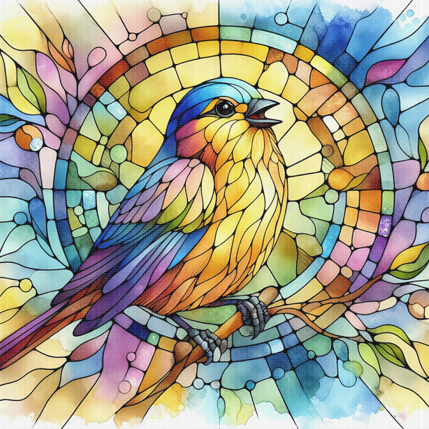 Glass Painting - Bird - Full 11CT Stamped Cross Stitch 40x40CM - Huacan