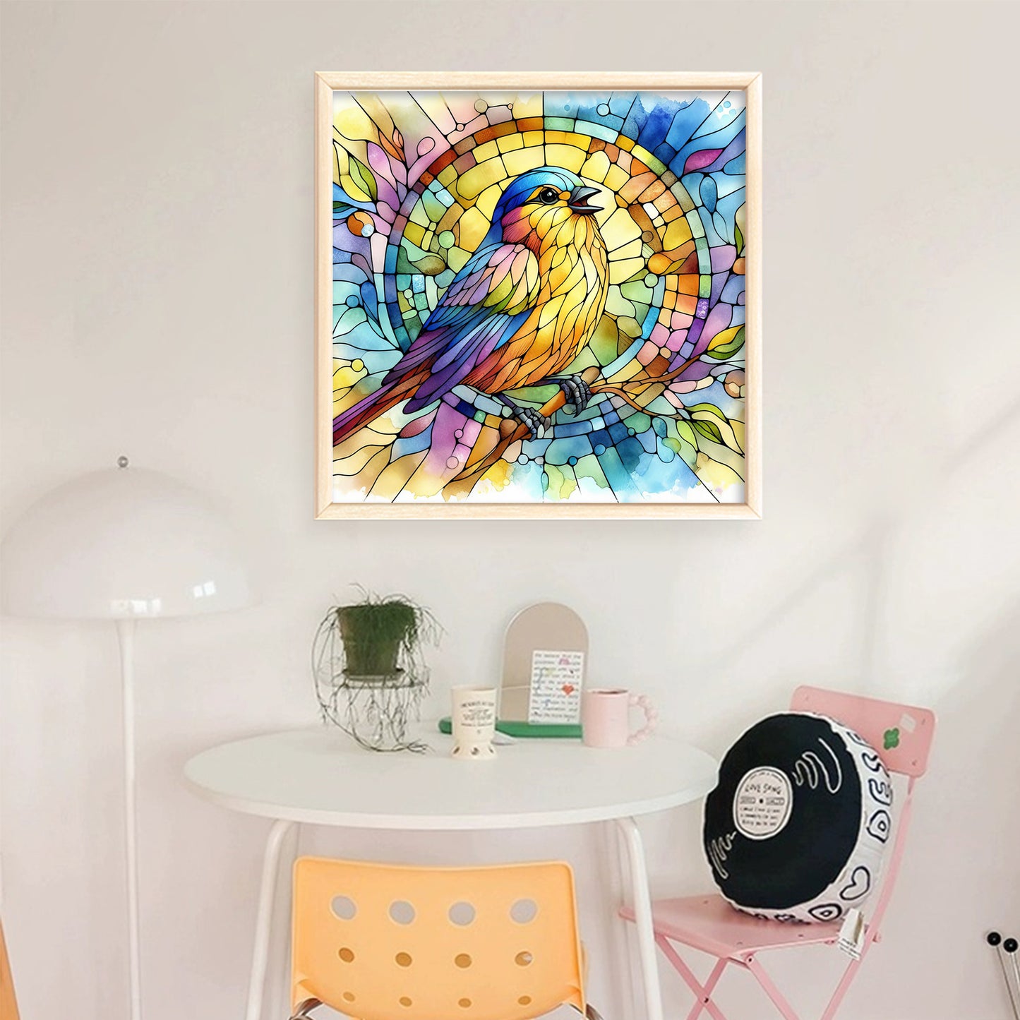 Glass Painting - Bird - Full 11CT Stamped Cross Stitch 40x40CM - Huacan
