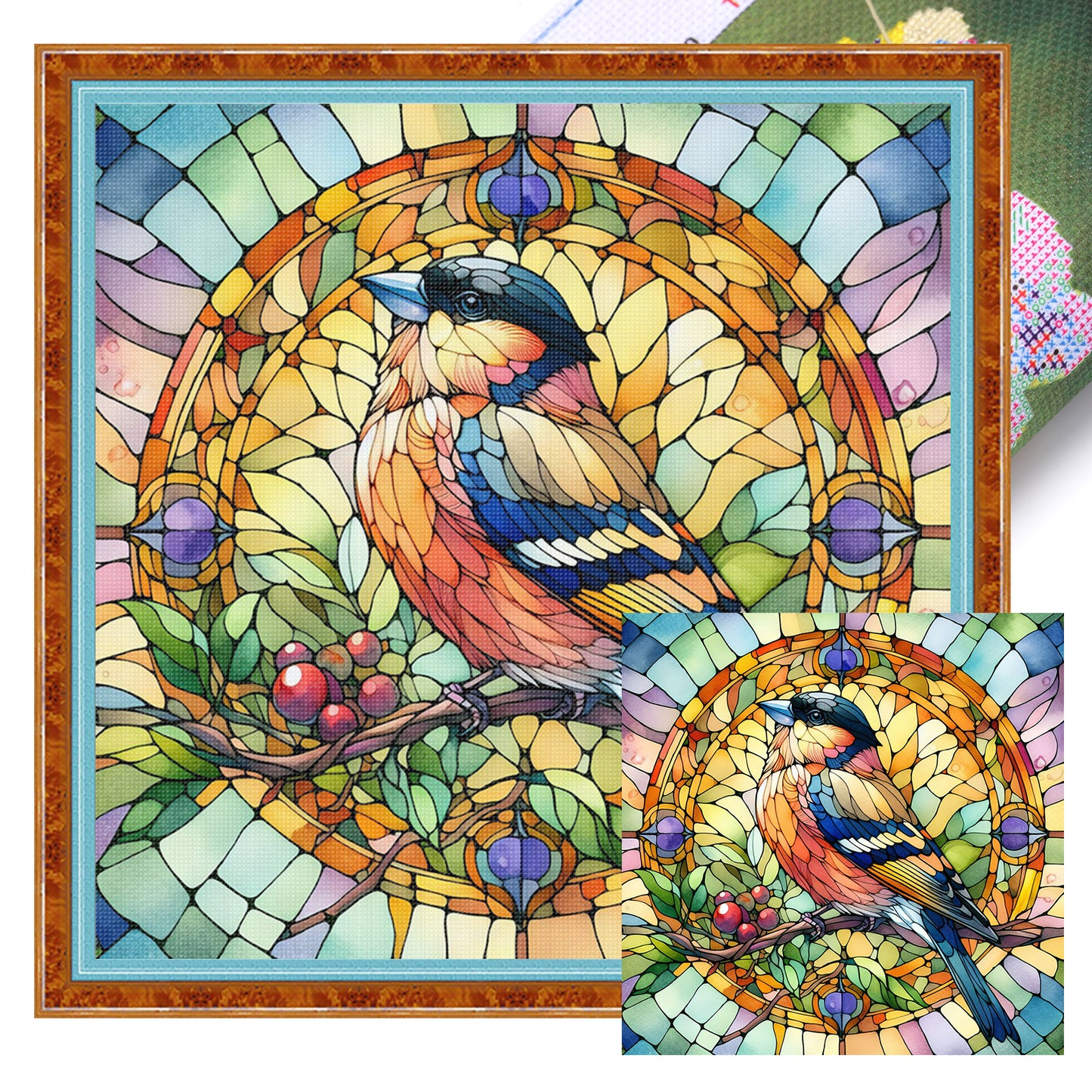 Glass Painting - Bird - Full 11CT Stamped Cross Stitch 40x40CM - Huacan