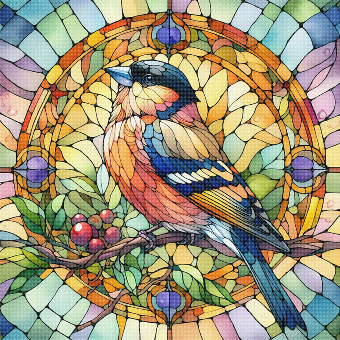 Glass Painting - Bird - Full 11CT Stamped Cross Stitch 40x40CM - Huacan