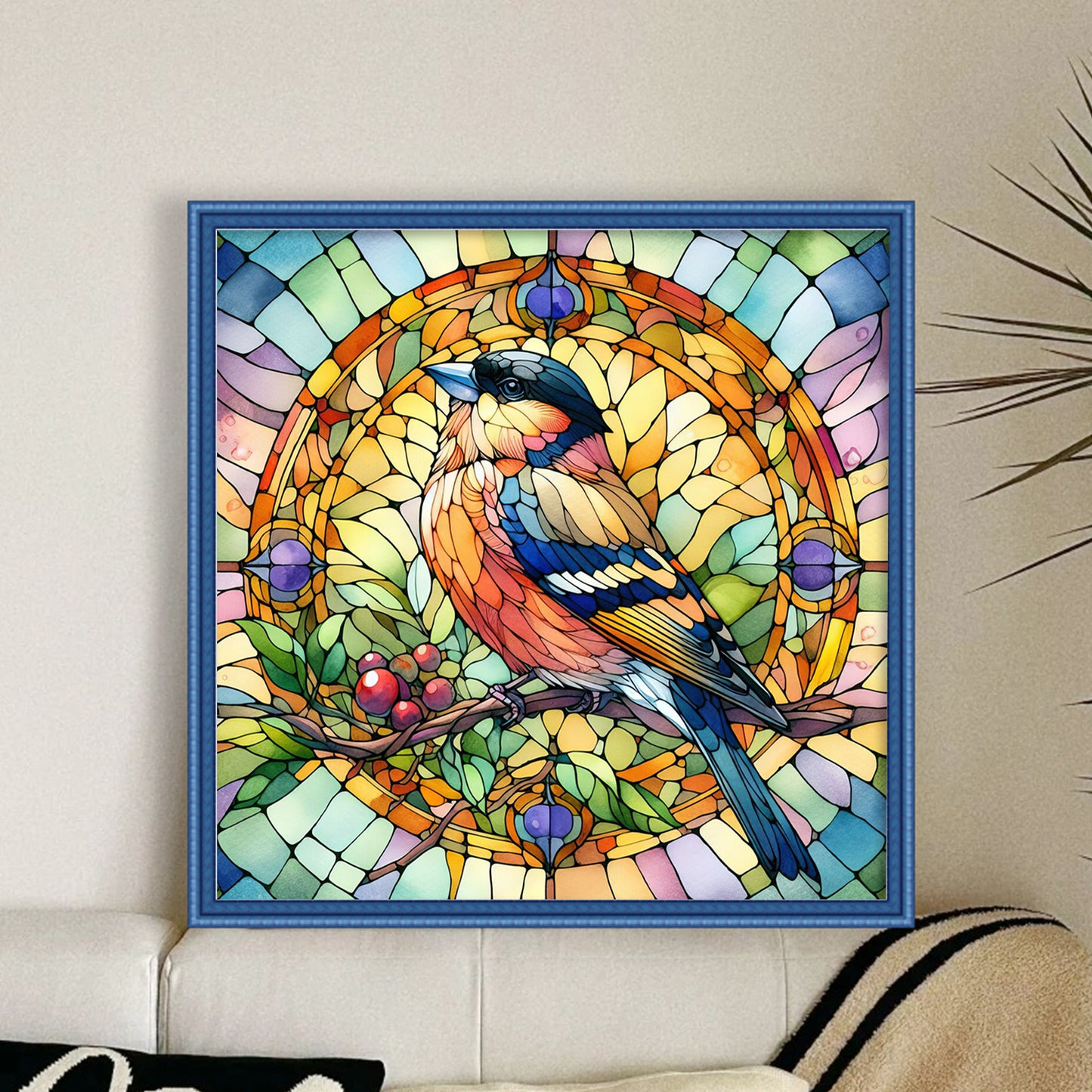 Glass Painting - Bird - Full 11CT Stamped Cross Stitch 40x40CM - Huacan