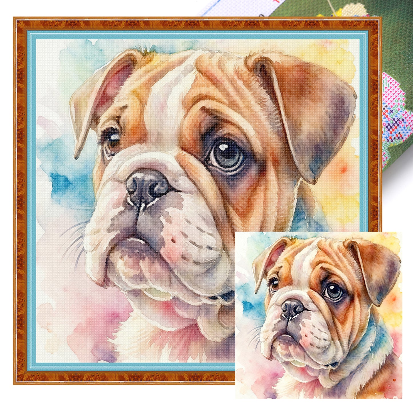 Bulldog-Dog - Full 18CT Stamped Cross Stitch 20x20CM - Huacan