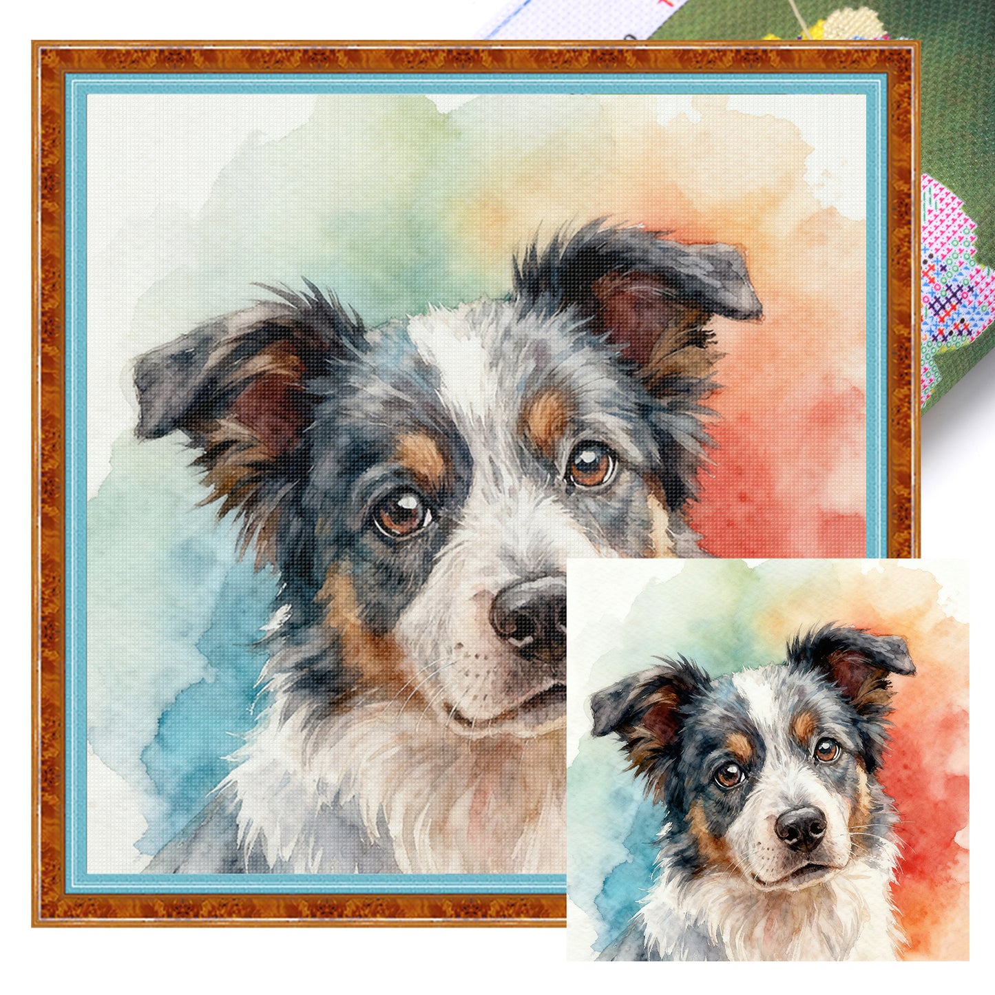 Border Collie-Dog - Full 18CT Stamped Cross Stitch 20x20CM - Huacan