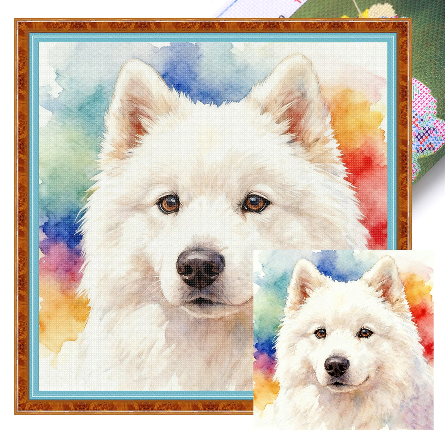 Samoyed-Dog - Full 18CT Stamped Cross Stitch 20x20CM - Huacan
