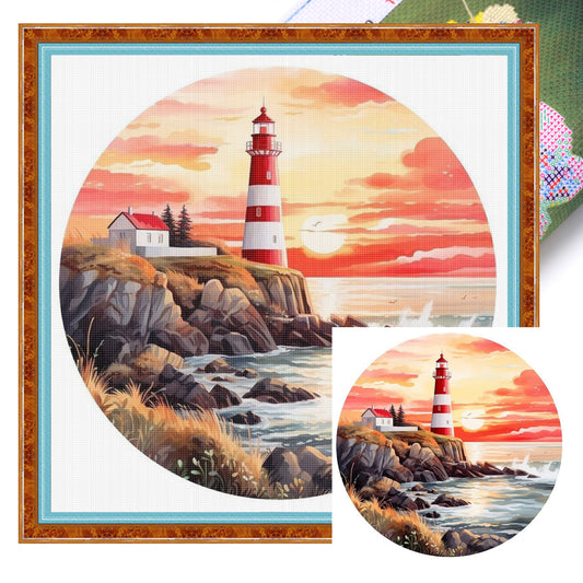 Lighthouse - Full 11CT Stamped Cross Stitch 40x40CM - Huacan