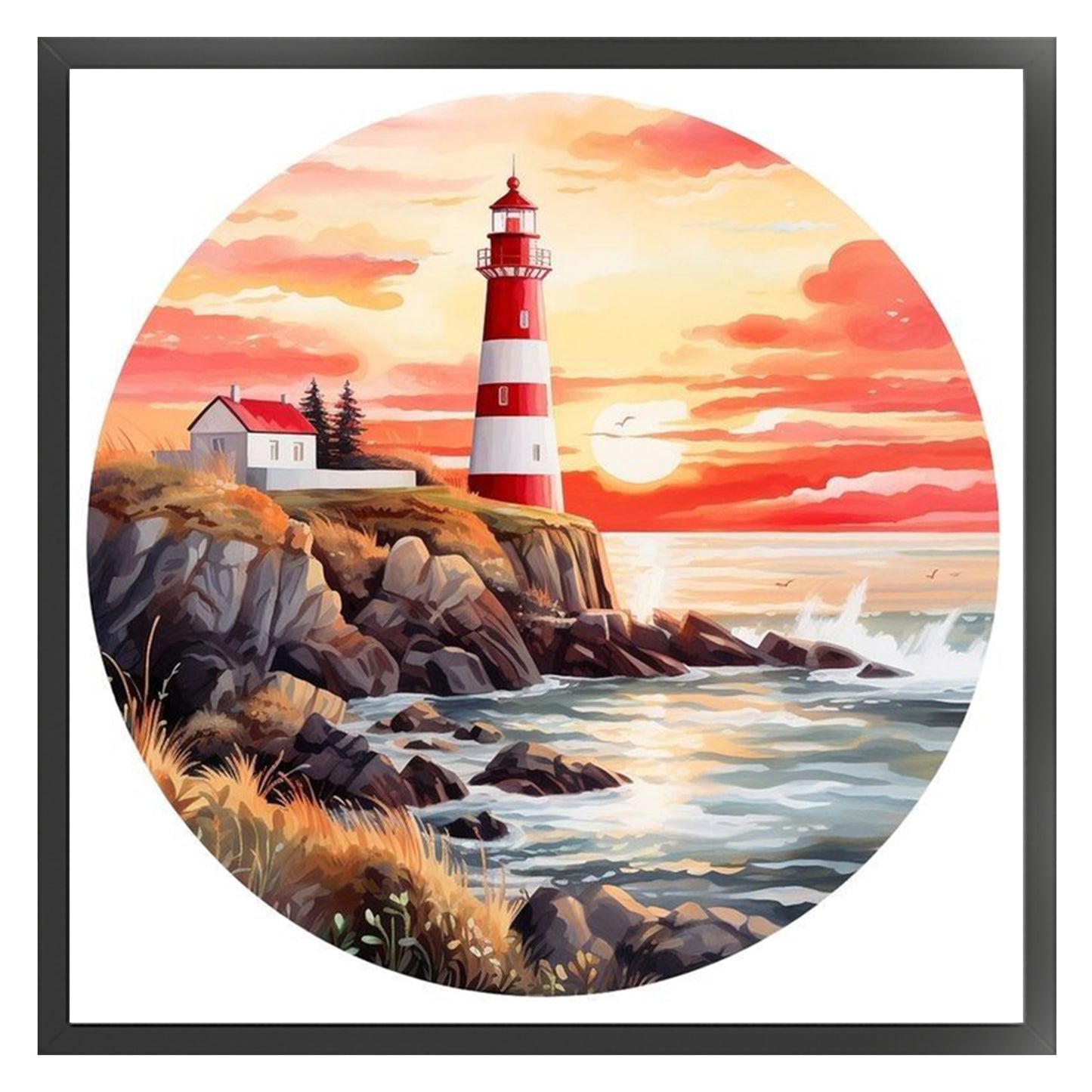 Lighthouse - Full 11CT Stamped Cross Stitch 40x40CM - Huacan