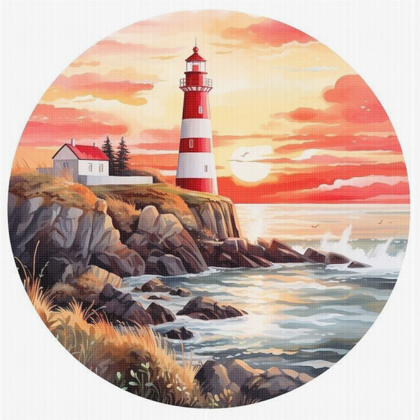 Lighthouse - Full 11CT Stamped Cross Stitch 40x40CM - Huacan