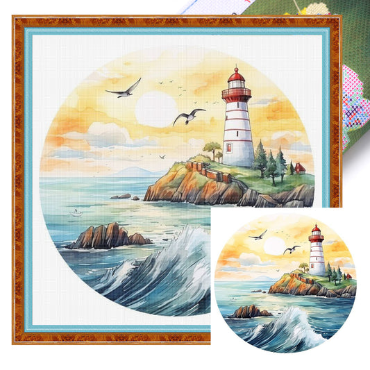 Lighthouse - Full 11CT Stamped Cross Stitch 40x40CM - Huacan