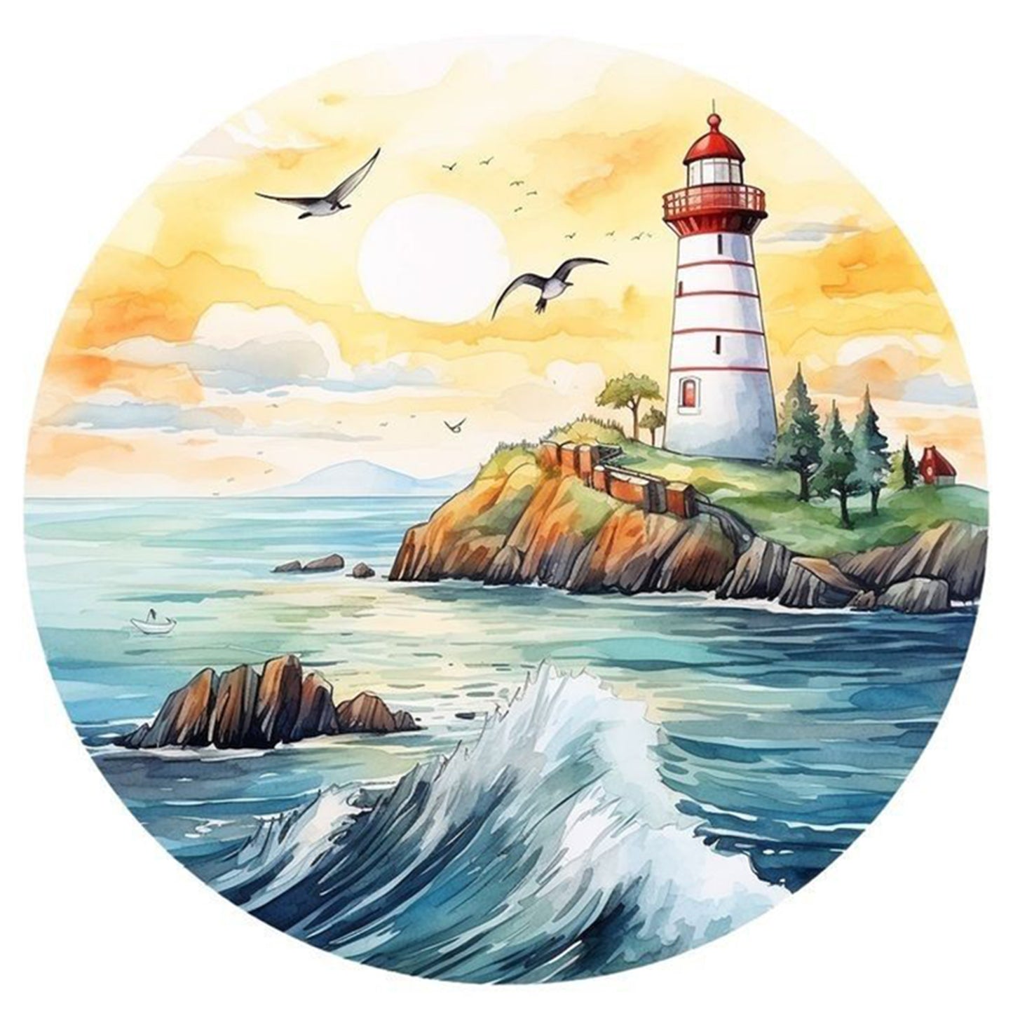 Lighthouse - Full 11CT Stamped Cross Stitch 40x40CM - Huacan