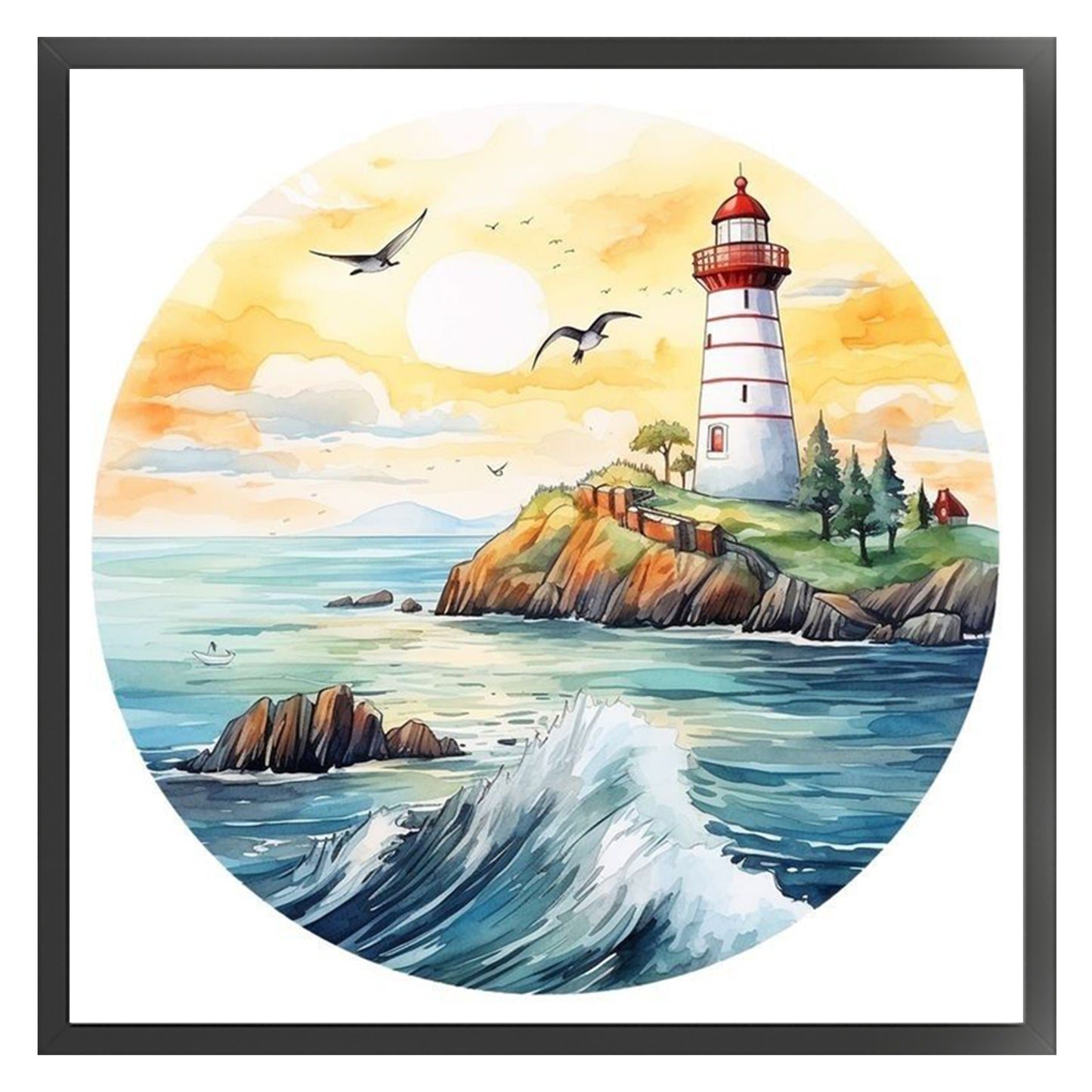 Lighthouse - Full 11CT Stamped Cross Stitch 40x40CM - Huacan