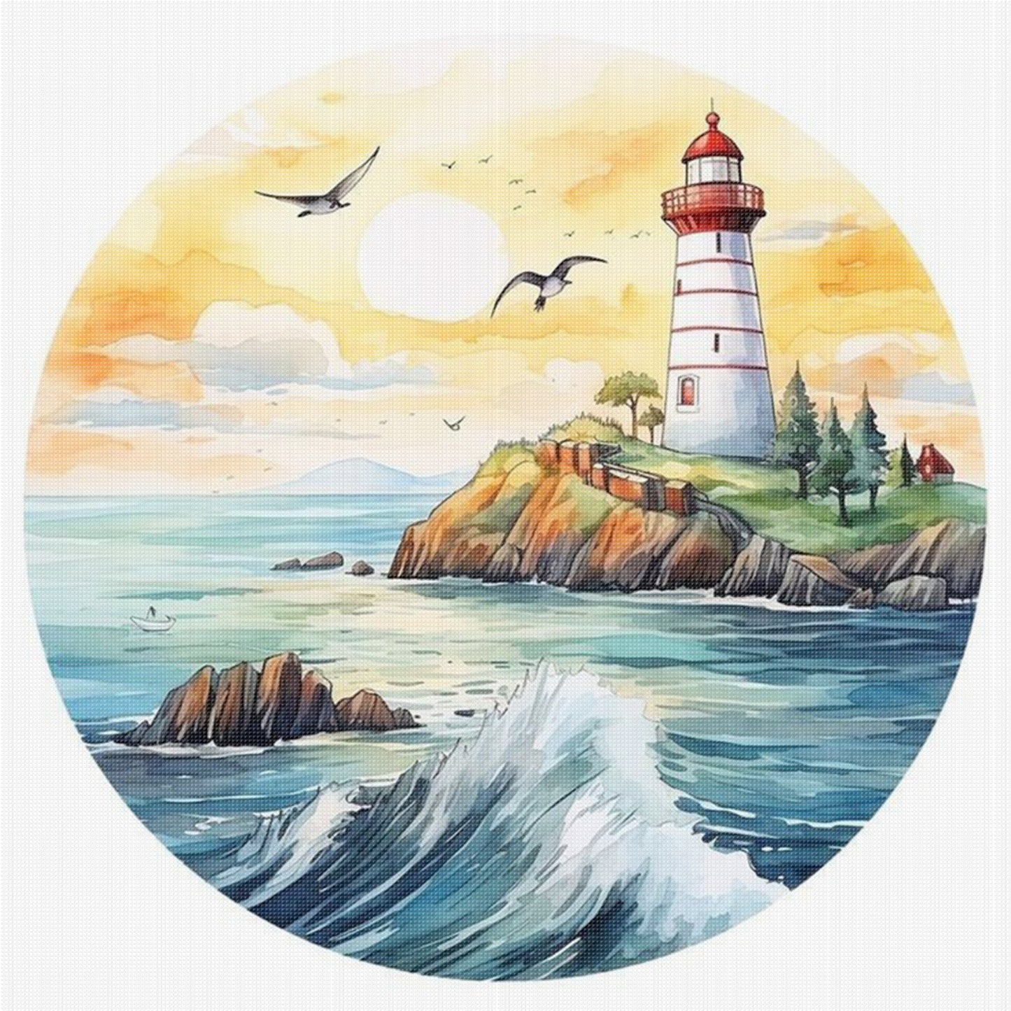 Lighthouse - Full 11CT Stamped Cross Stitch 40x40CM - Huacan