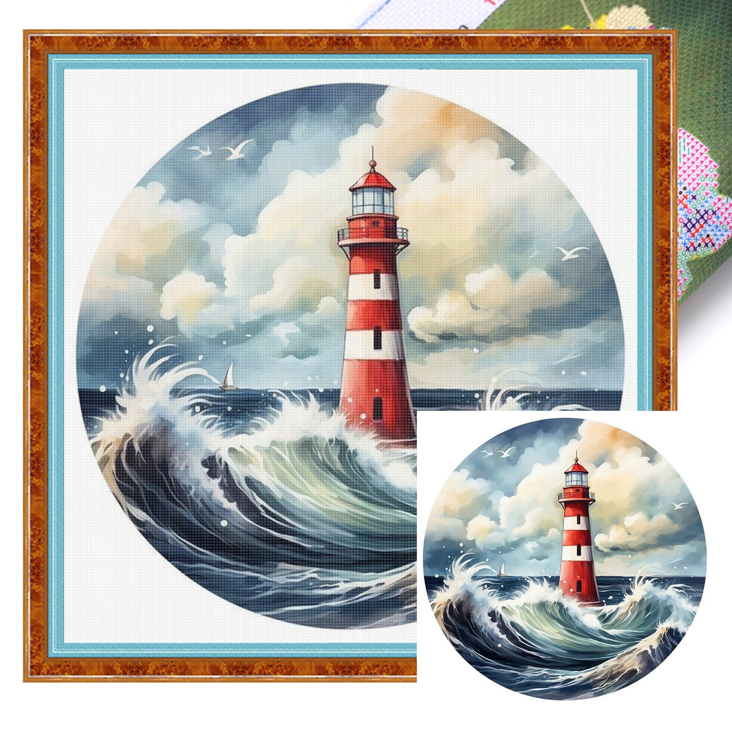 Lighthouse - Full 11CT Stamped Cross Stitch 40x40CM - Huacan