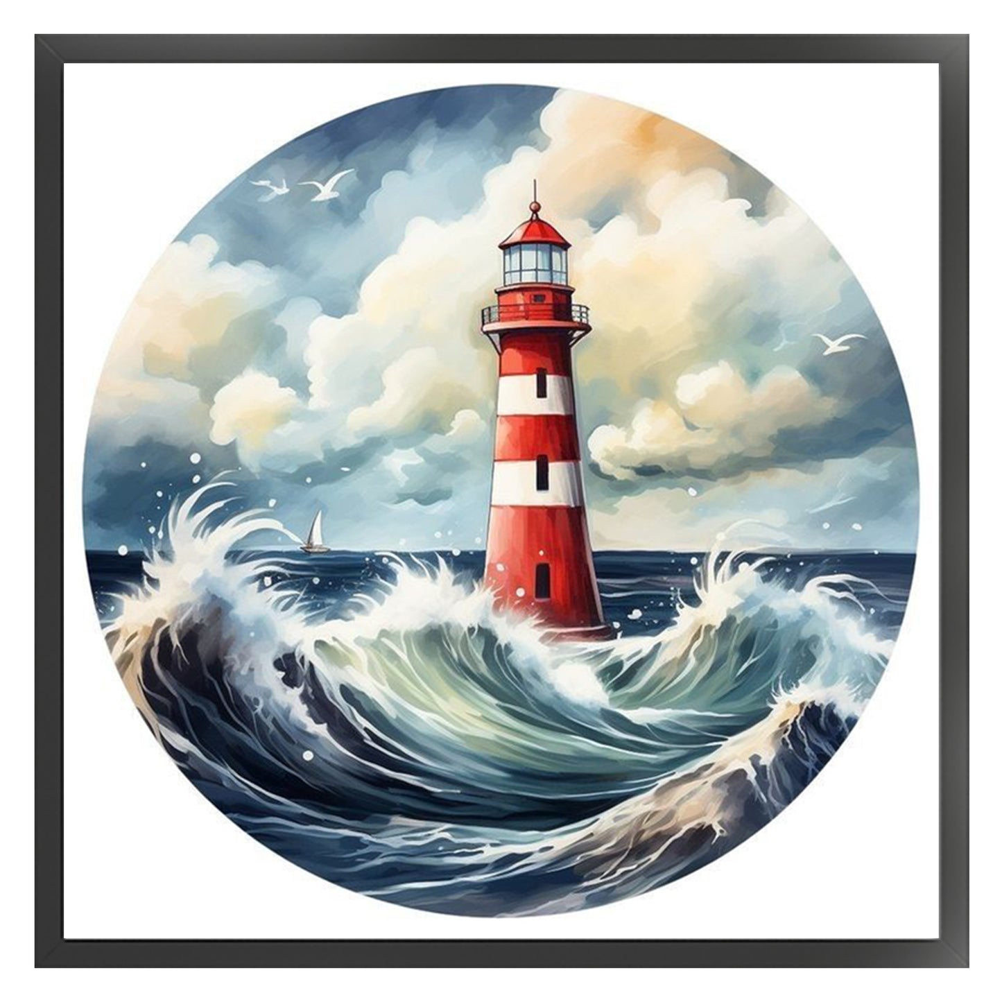 Lighthouse - Full 11CT Stamped Cross Stitch 40x40CM - Huacan
