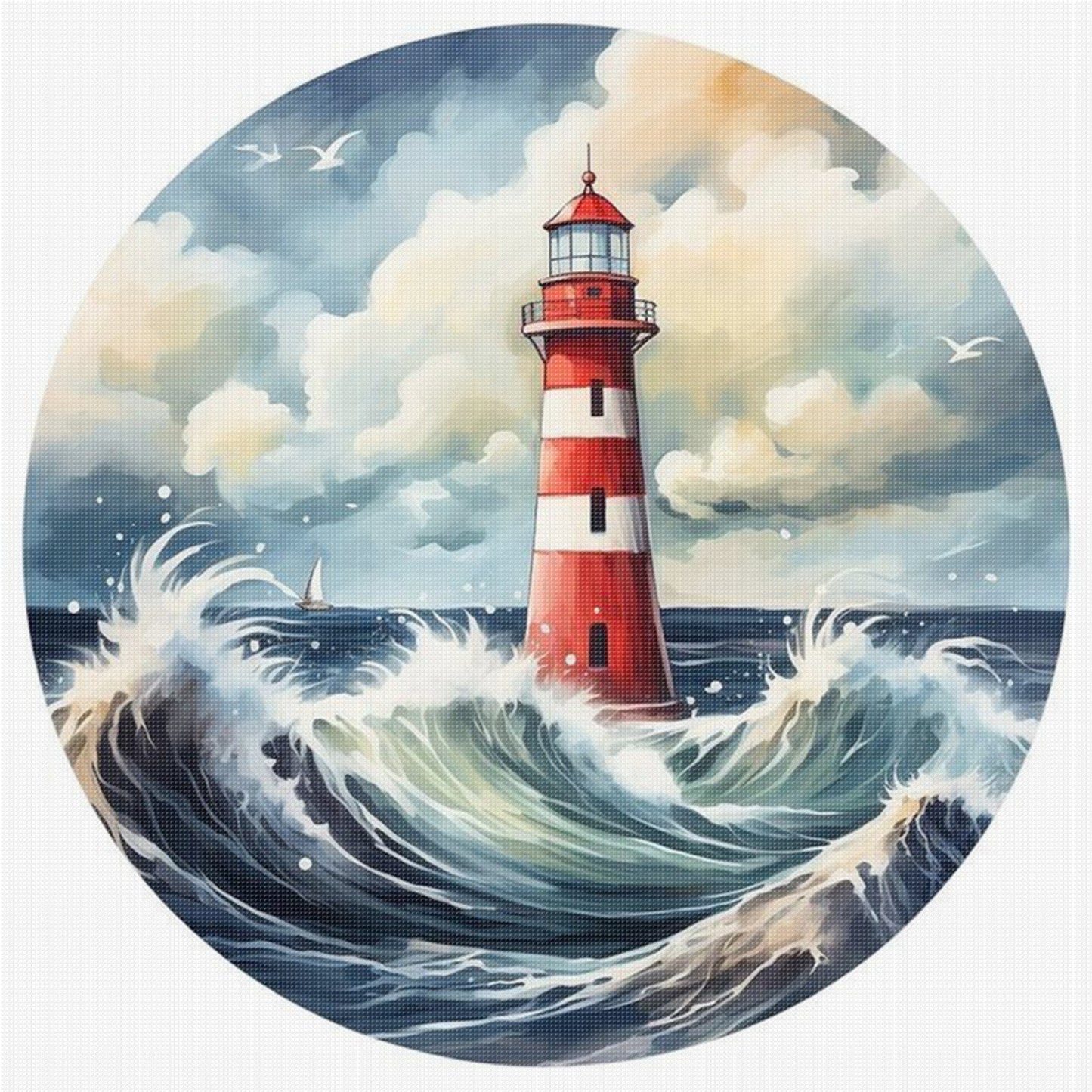 Lighthouse - Full 11CT Stamped Cross Stitch 40x40CM - Huacan