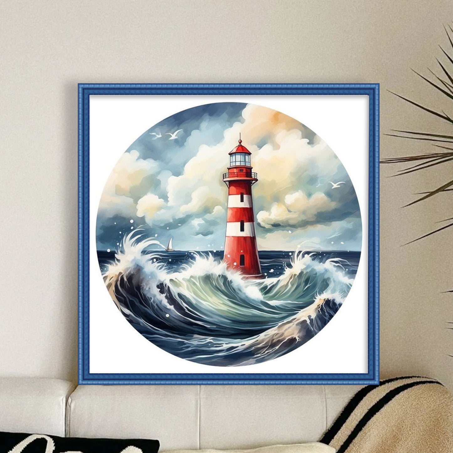 Lighthouse - Full 11CT Stamped Cross Stitch 40x40CM - Huacan
