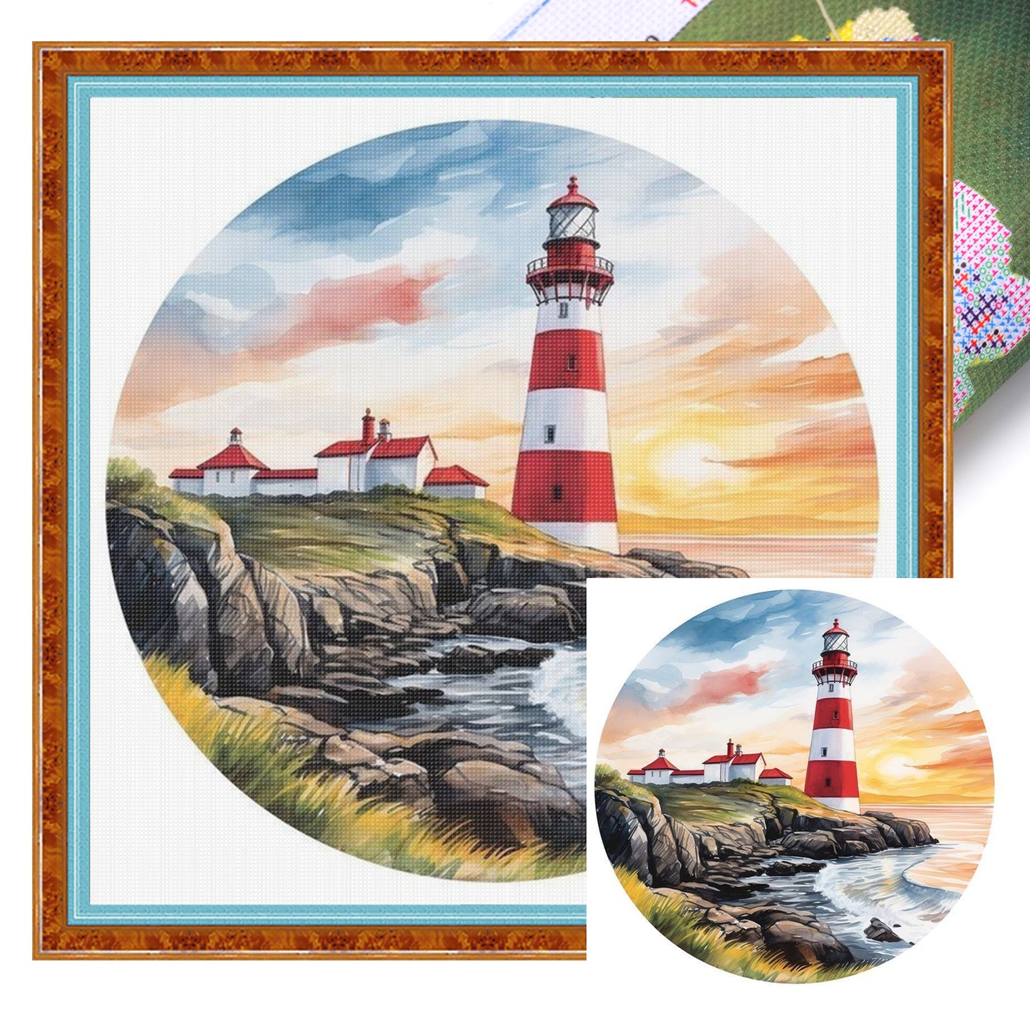 Lighthouse - Full 11CT Stamped Cross Stitch 40x40CM - Huacan