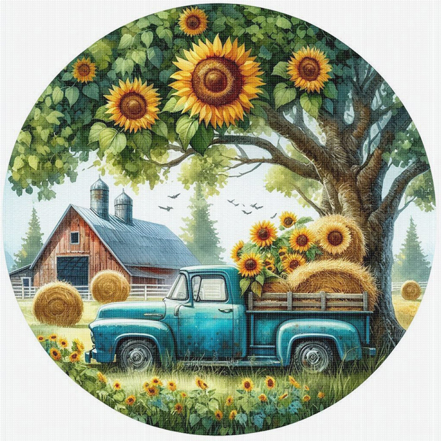 Four Seasons - Spring - Full 11CT Stamped Cross Stitch 40x40CM - Huacan