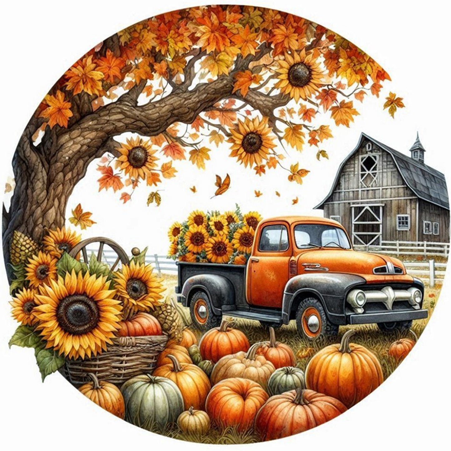 Four Seasons - Autumn - Full 11CT Stamped Cross Stitch 40x40CM - Huacan