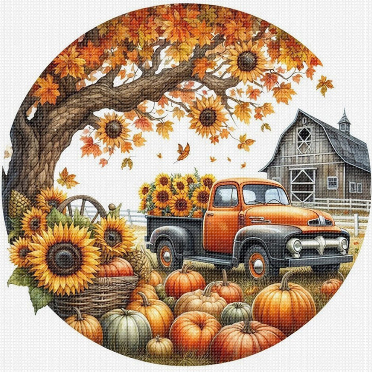Four Seasons - Autumn - Full 11CT Stamped Cross Stitch 40x40CM - Huacan