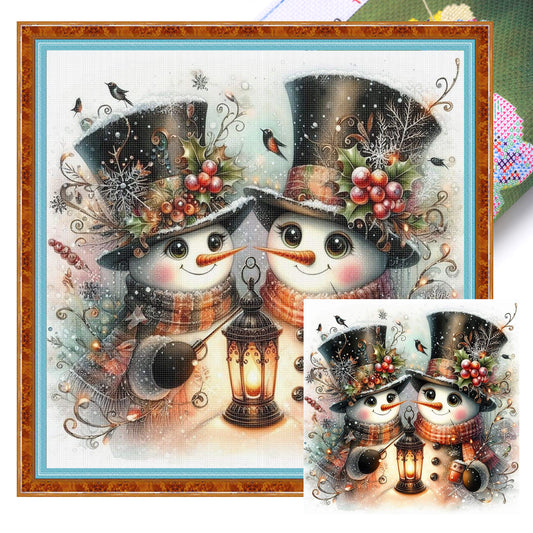 Snowman - Full 11CT Stamped Cross Stitch 40x40CM - Huacan