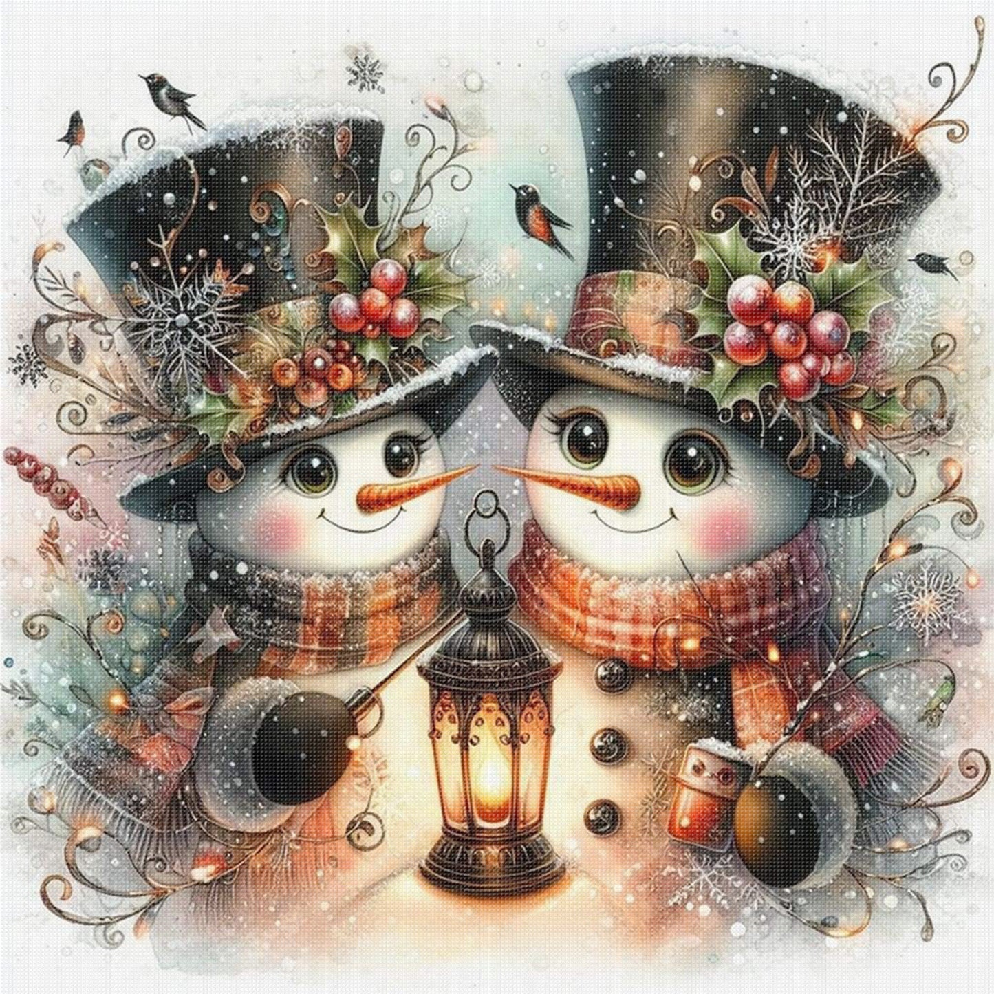 Snowman - Full 11CT Stamped Cross Stitch 40x40CM - Huacan