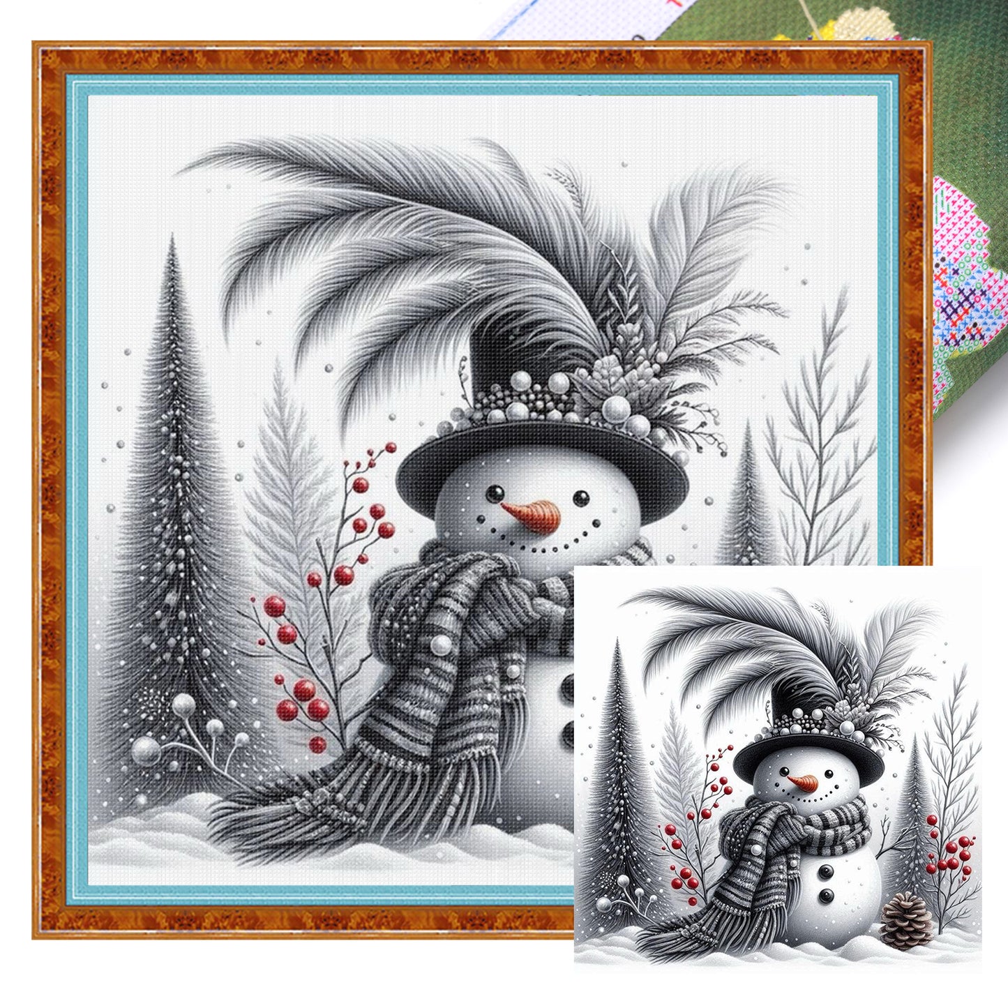 Snowman - Full 11CT Stamped Cross Stitch 40x40CM - Huacan