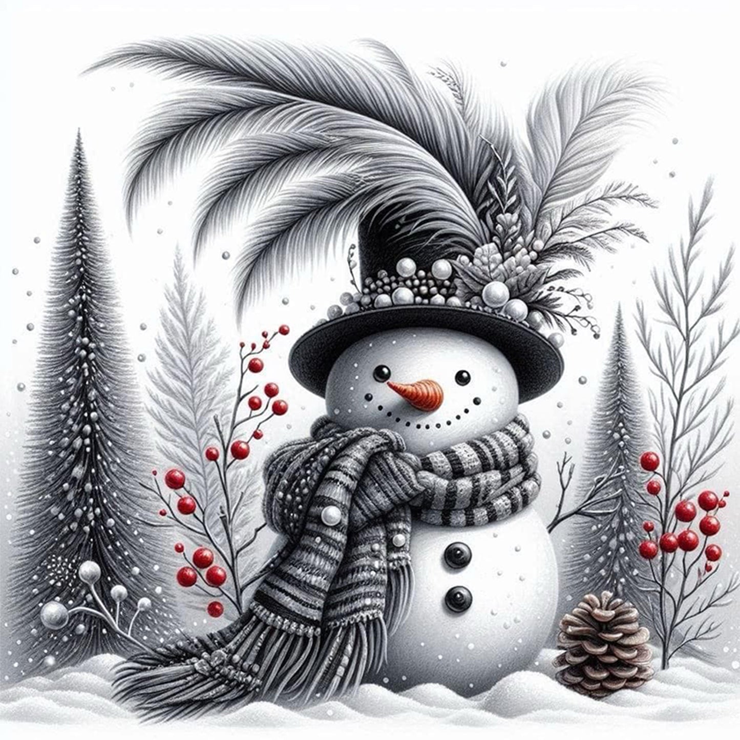 Snowman - Full 11CT Stamped Cross Stitch 40x40CM - Huacan