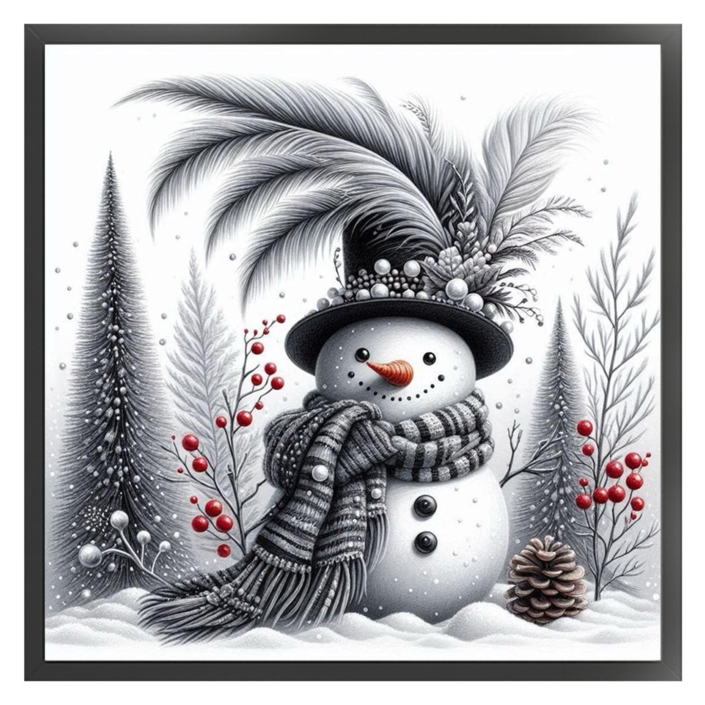 Snowman - Full 11CT Stamped Cross Stitch 40x40CM - Huacan