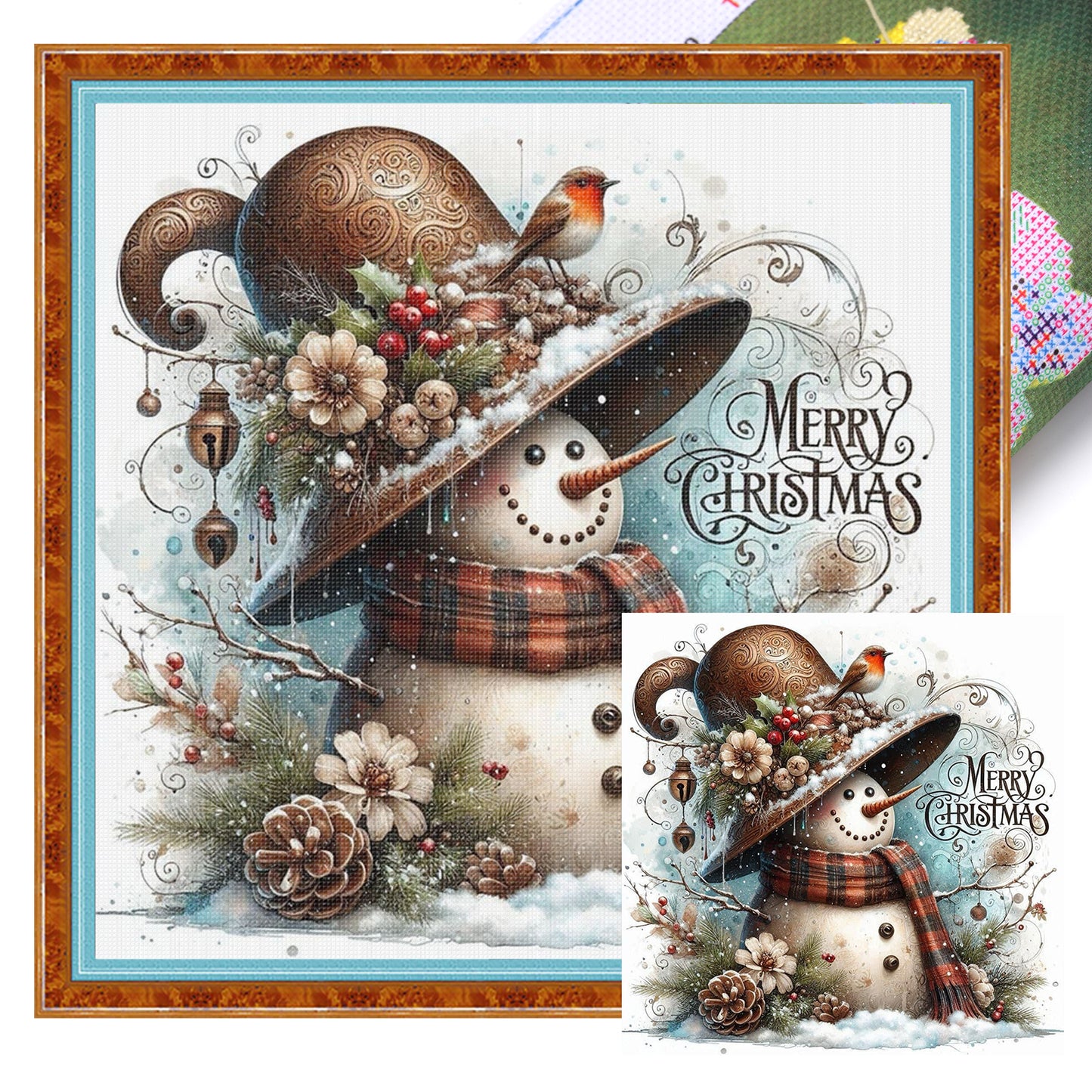 Snowman - Full 11CT Stamped Cross Stitch 40x40CM - Huacan