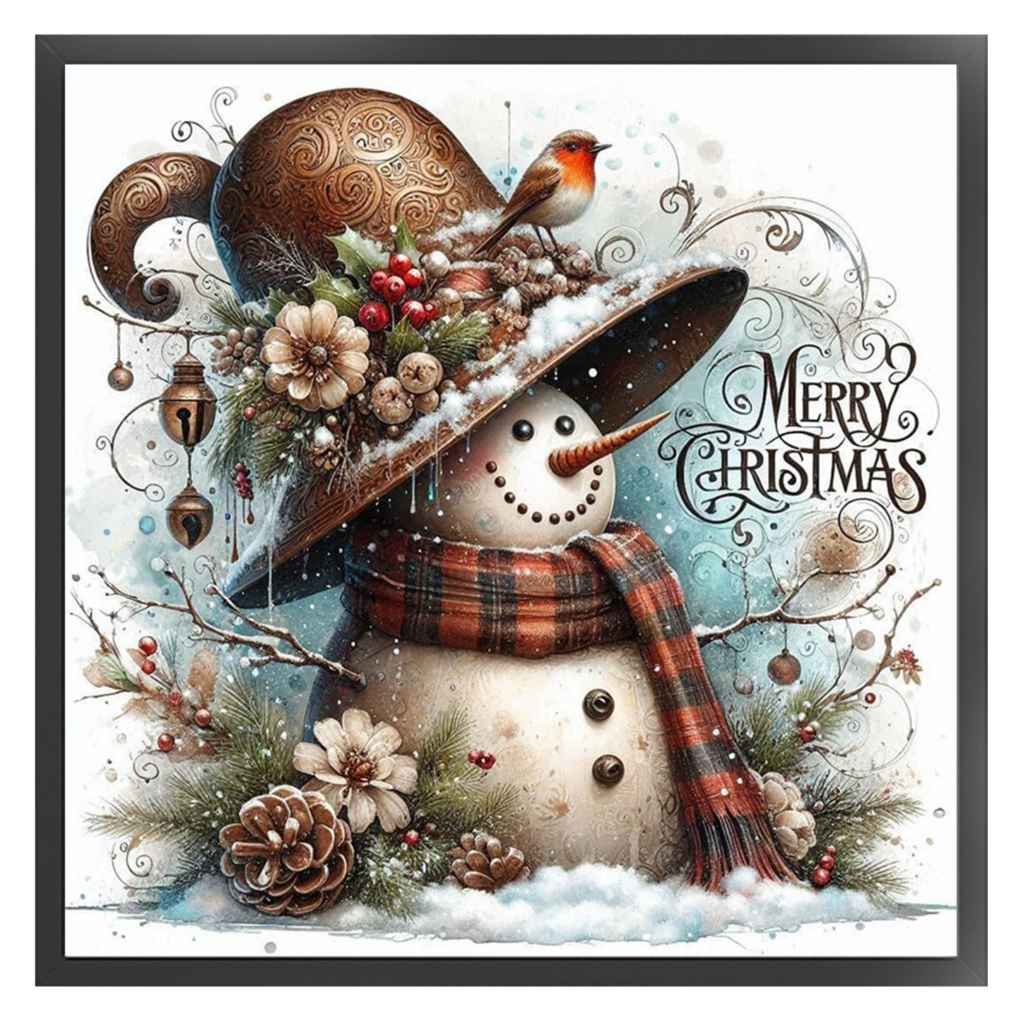 Snowman - Full 11CT Stamped Cross Stitch 40x40CM - Huacan