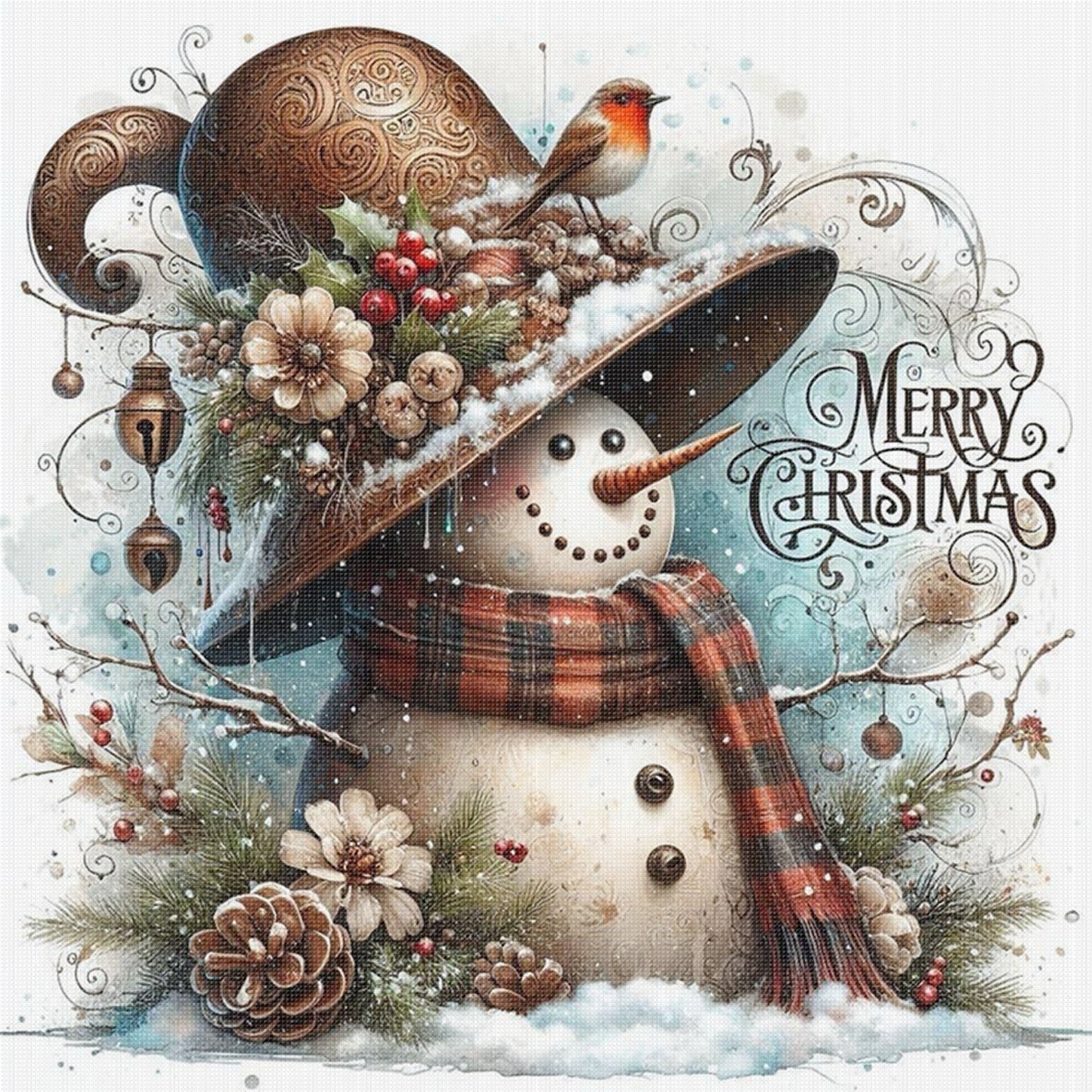 Snowman - Full 11CT Stamped Cross Stitch 40x40CM - Huacan