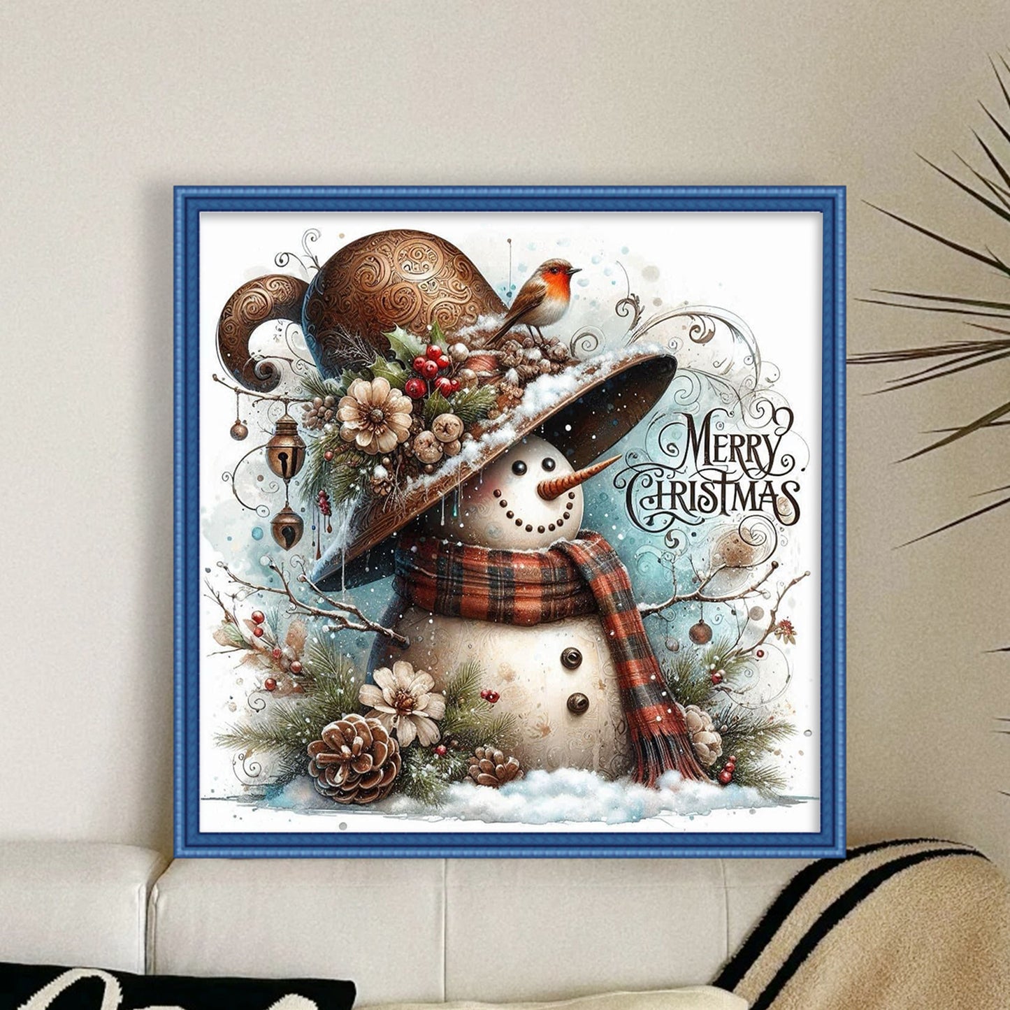 Snowman - Full 11CT Stamped Cross Stitch 40x40CM - Huacan