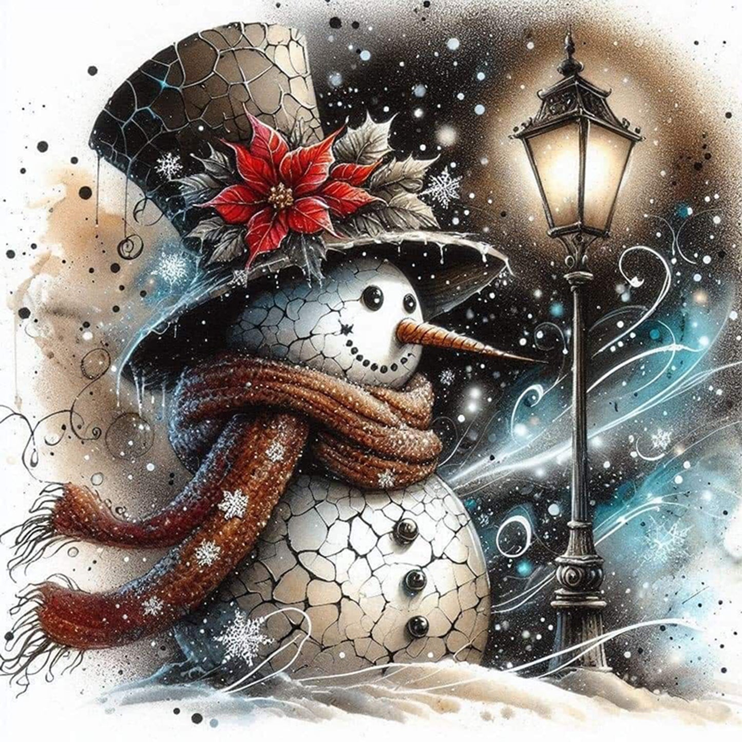 Snowman - Full 11CT Stamped Cross Stitch 40x40CM - Huacan