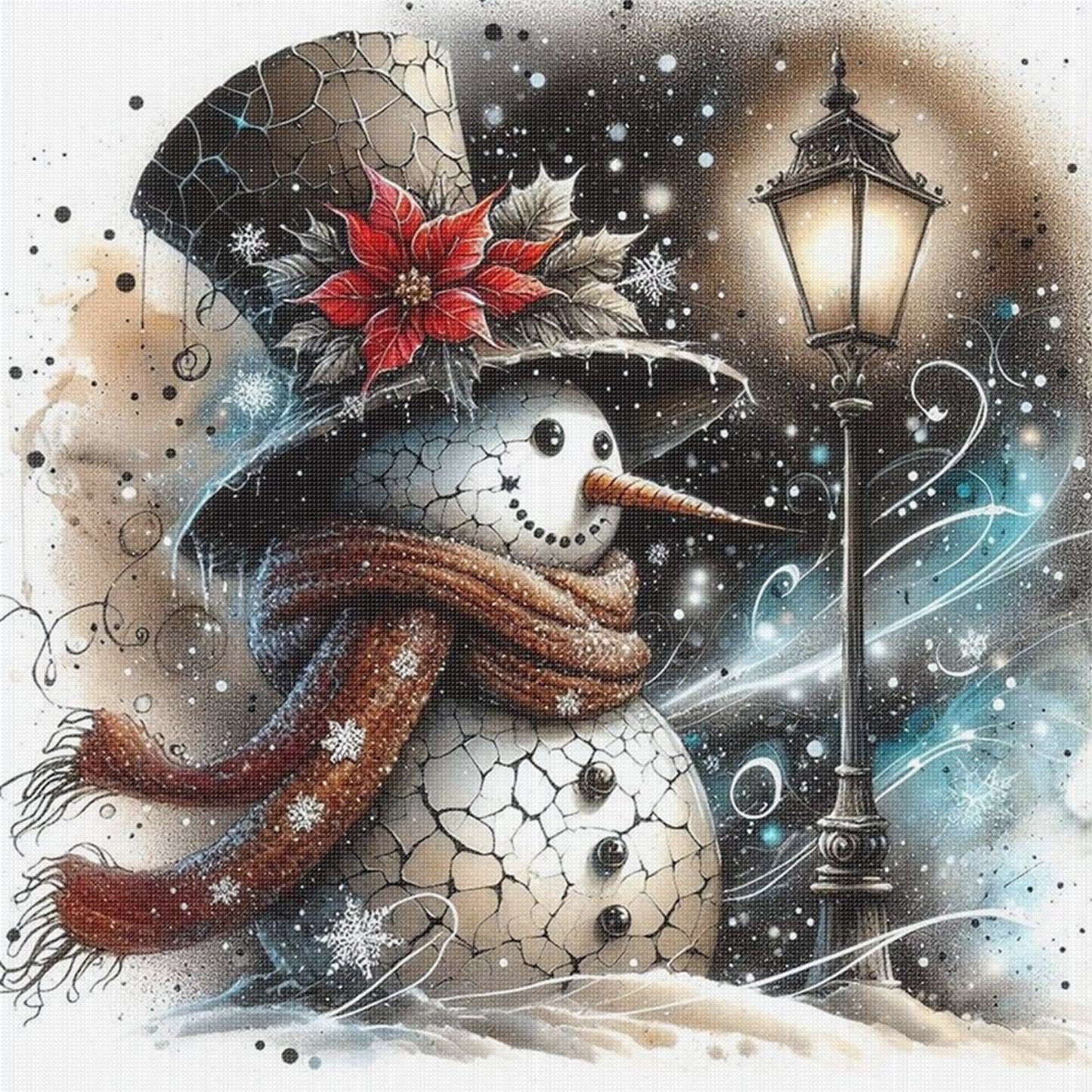 Snowman - Full 11CT Stamped Cross Stitch 40x40CM - Huacan