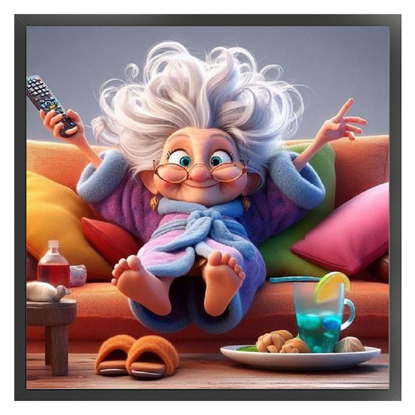 Funny Old Lady - Full 11CT Stamped Cross Stitch 45x45CM - Huacan