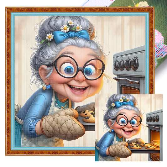 Funny Old Lady - Full 11CT Stamped Cross Stitch 45x45CM - Huacan