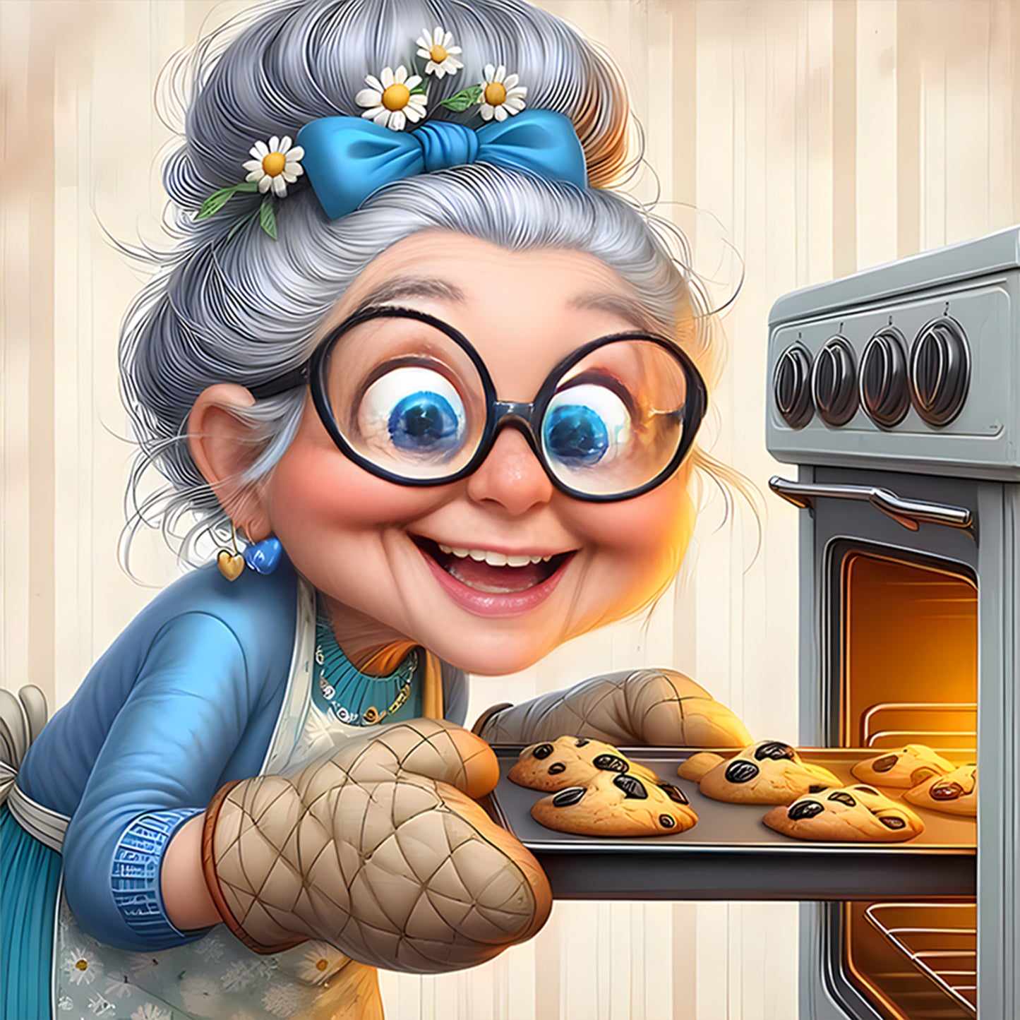 Funny Old Lady - Full 11CT Stamped Cross Stitch 45x45CM - Huacan