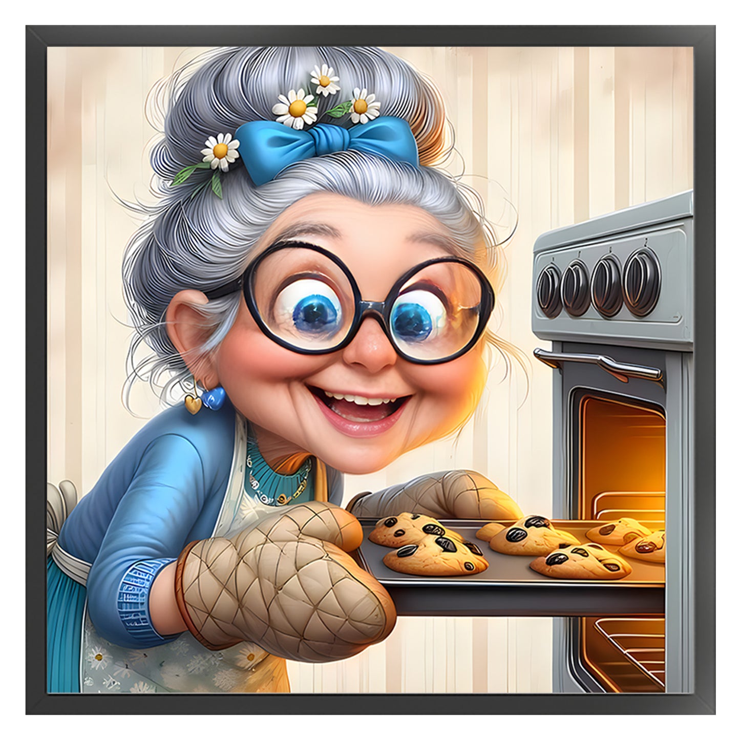 Funny Old Lady - Full 11CT Stamped Cross Stitch 45x45CM - Huacan