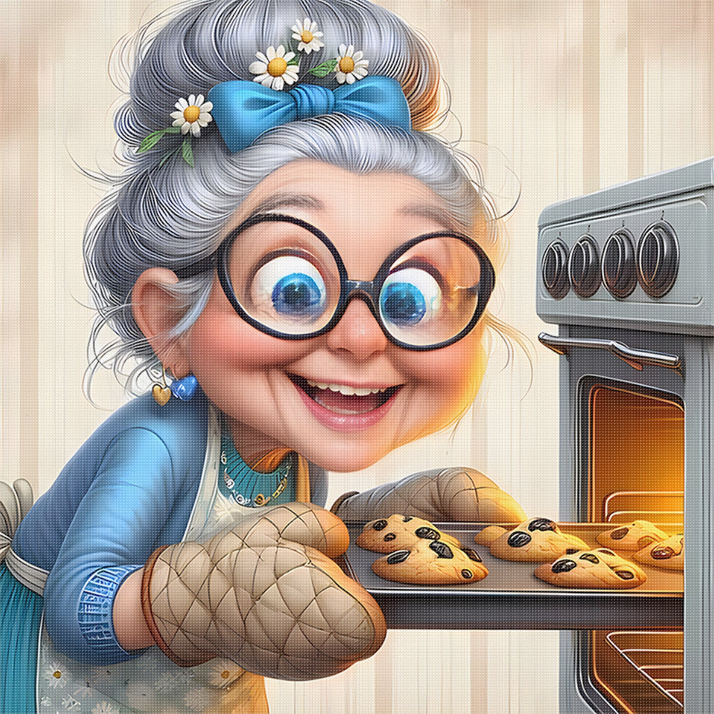Funny Old Lady - Full 11CT Stamped Cross Stitch 45x45CM - Huacan