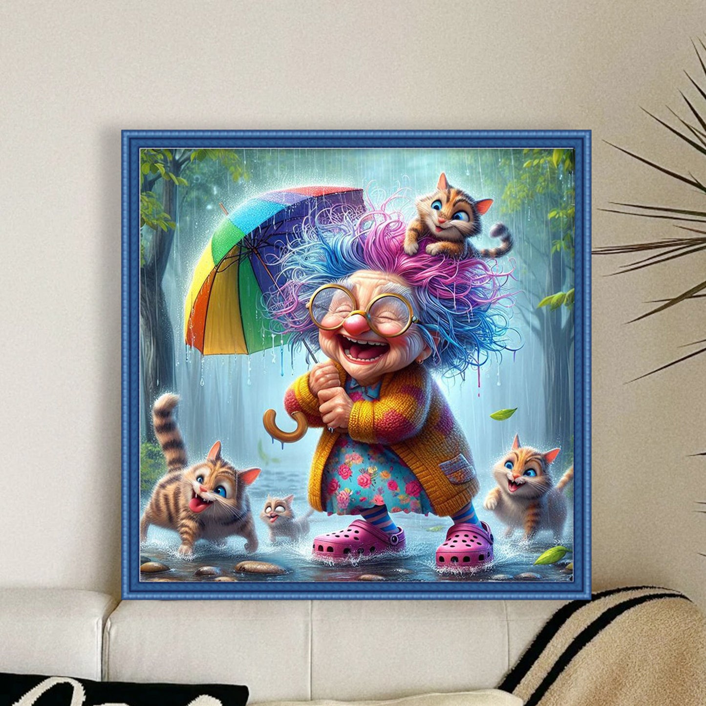 Funny Old Lady - Full 11CT Stamped Cross Stitch 45x45CM - Huacan