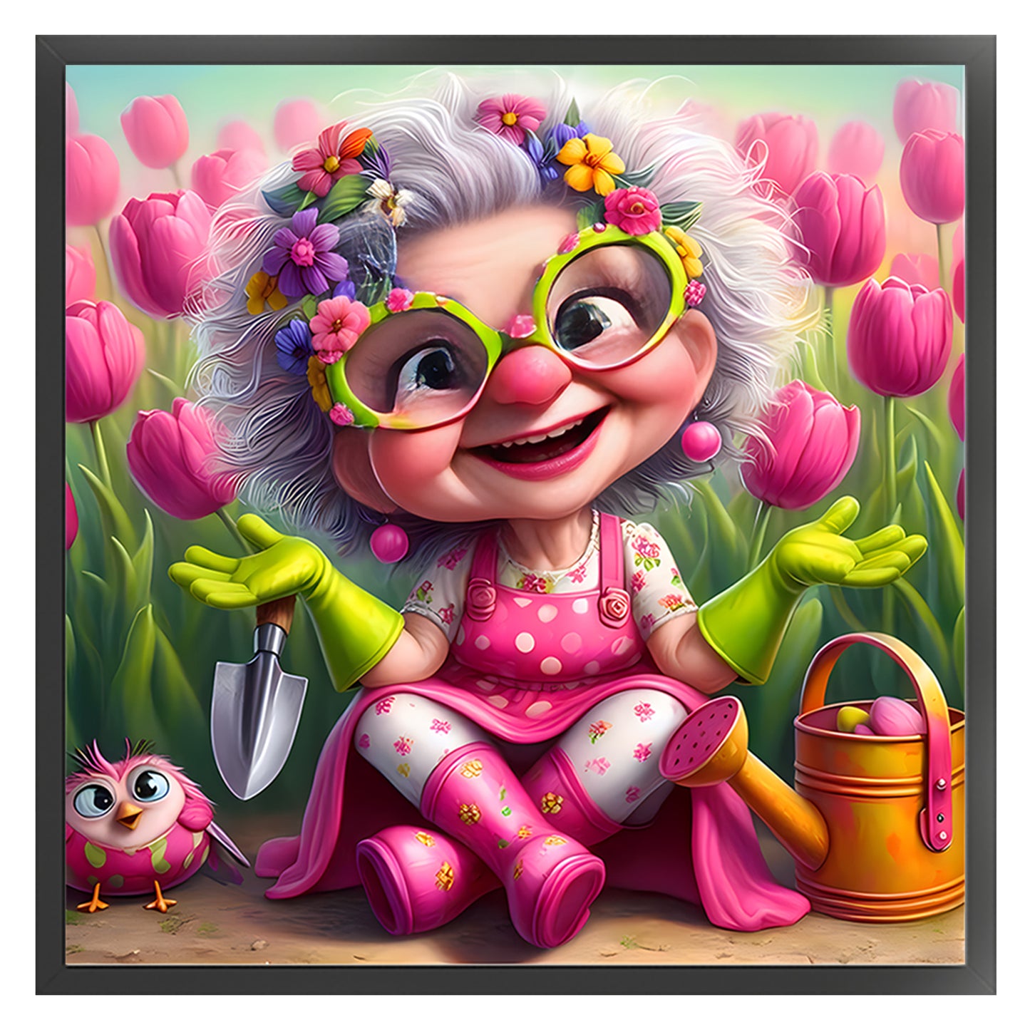 Funny Old Lady - Full 11CT Stamped Cross Stitch 45x45CM - Huacan