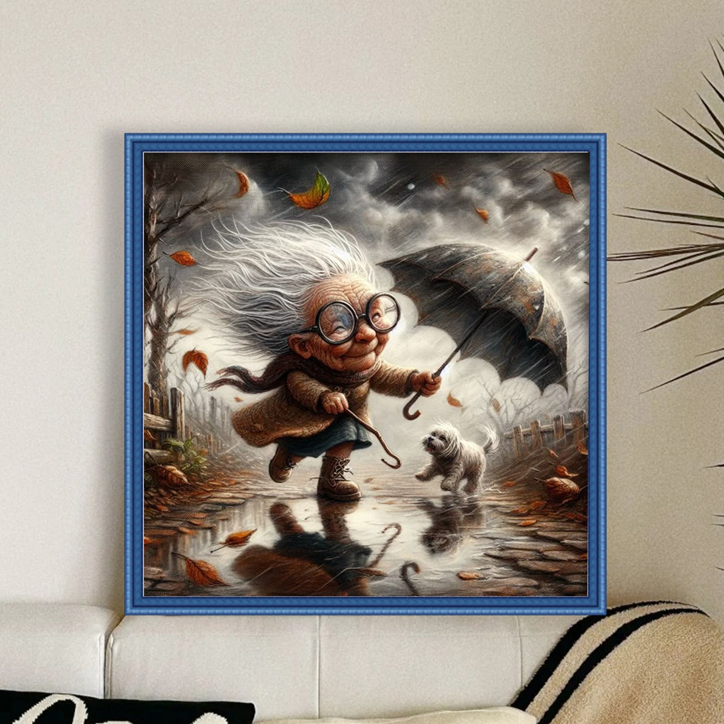 Funny Old Lady - Full 11CT Stamped Cross Stitch 45x45CM - Huacan