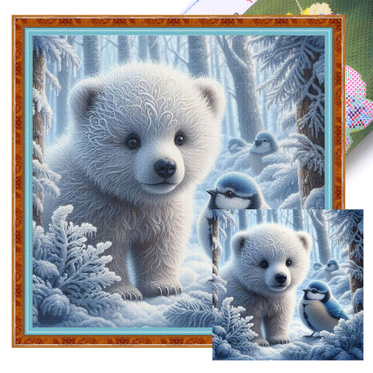 Polar Bear - Full 11CT Stamped Cross Stitch 40x40CM - Huacan