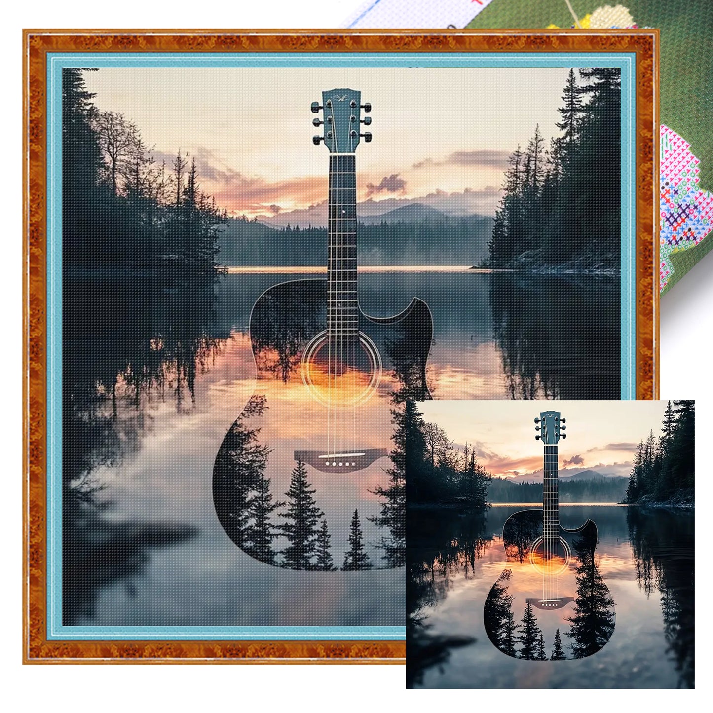 Silhouette - Guitar Forest - Full 11CT Stamped Cross Stitch 40x40CM - Huacan