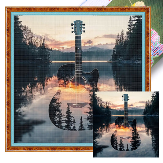 Silhouette - Guitar Forest - Full 11CT Stamped Cross Stitch 40x40CM - Huacan