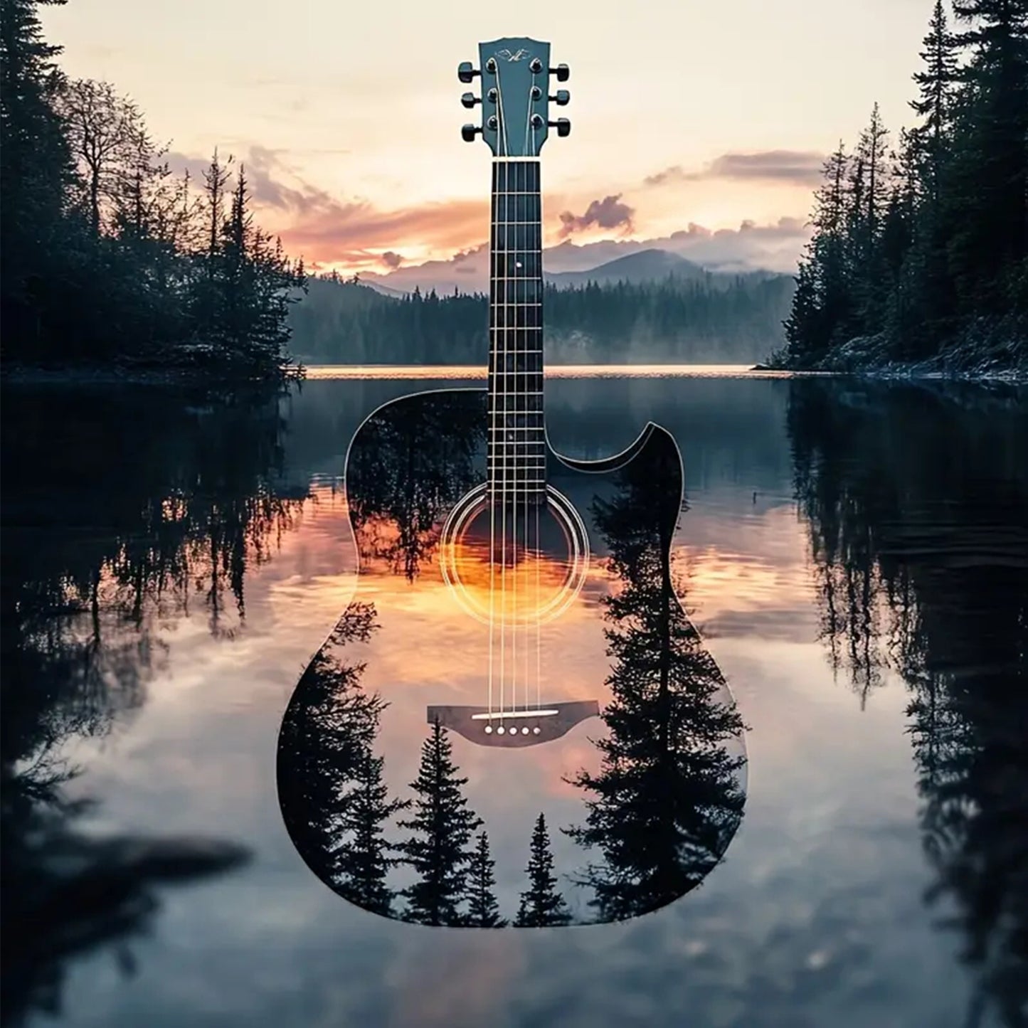 Silhouette - Guitar Forest - Full 11CT Stamped Cross Stitch 40x40CM - Huacan
